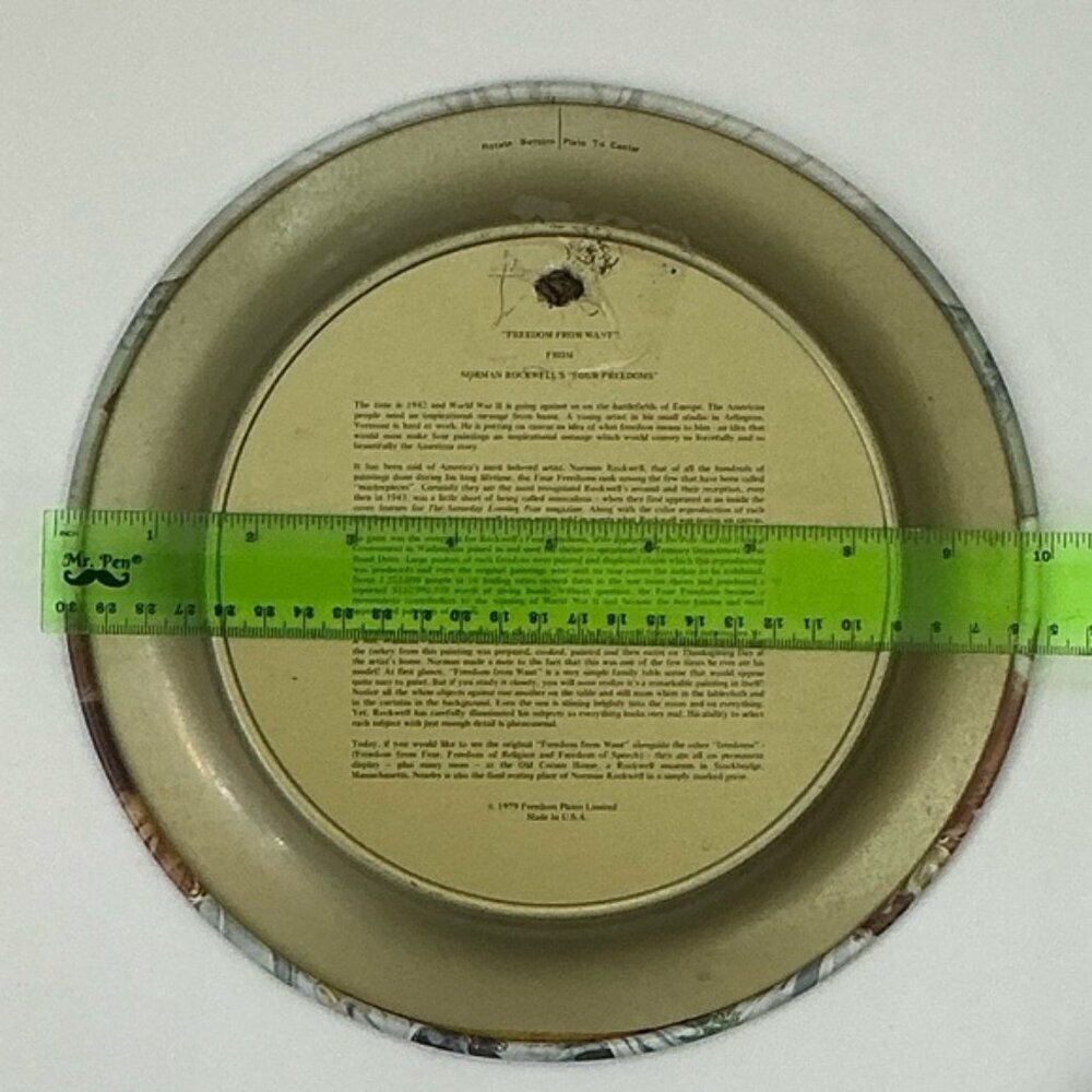 Norman Rockwell Thanksgiving Collector Metal Plate Four Freedoms Vintage 1979 - Picture 8 of 16